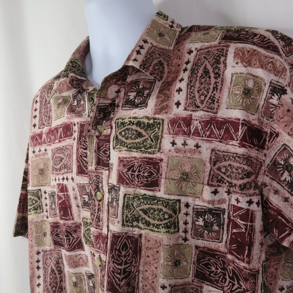 Vintage Ono by Liberty House Hawaiian Aloha Shirt Mens XL Pink Brown Cotton Lawn